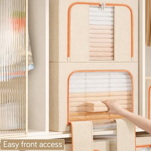 Image of HOKIPO 100L Wardrobe Organiser for Storage for Clothes, Extra Large Foldable Storage Box, Sand Beige Pack of 1 (AR-6674-BGE)