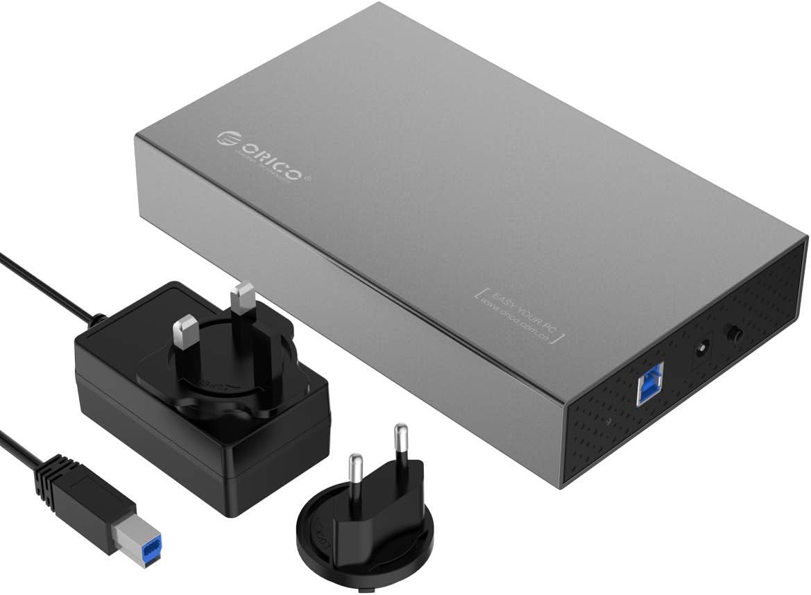 Orico Aluminium External 3.5 Inch USB 3.0 SATA III Hard Drive Enclosure with UASP for HDD/SSD - Grey