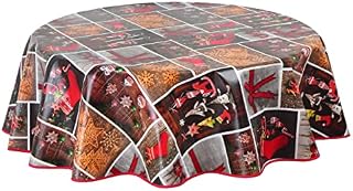 Christmas Round Oilcloth PVC Wipe Clean Tablecloth Table Cover 140cm 55" Red