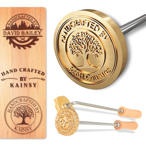 KAINSY Custom Branding Iron for Wood, Personalized Logo Wood Burning Stamp, Durable Wood Branding Iron for Food Leather Making, Heat Stamp for Wedding Gift Handcrafted Design, Flame Heated(1 Inch)