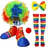 WILLBOND Clown Costume Set, Includes Clown Wig, Clown Bow, Clown Nose, Big Clown Shoes and Clown Socks for Halloween, Carnival Cosplay, Carnivals, Fancy Dress Parties (Small)