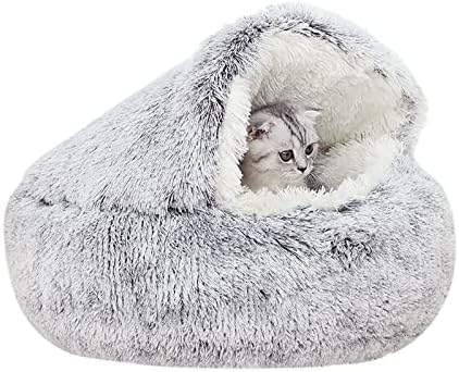 YUDANSI Cat Cave Bed, Covered Cat Bed for indoor outdoor Cats Calming Down, Burrowing Cat Small Dog Bed with Large Hood for Anti Anxiety, Non-Slip Plush Faux Fur Nest with Ceiling Kitten Puppy Pet Bed