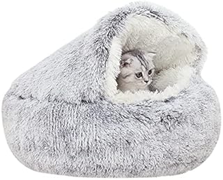 YUDANSI Cat Cave Bed, Covered Cat Bed for indoor outdoor Cats Calming Down, Burrowing Cat Small Dog Bed with Large Hood for Anti Anxiety, Non-Slip Plush Faux Fur Nest with Ceiling Kitten Puppy Pet Bed