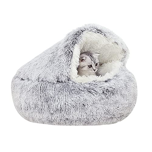 YUDANSI Cuccia gatto Interno, Letto Pelosa per Gatti, Letto coperto per piccolo cane, Lettino di Donut Gatto Sonno profondo chiusa, pelliccia sintetica per anti ansia(Dia. est. 50cm Lavabile)