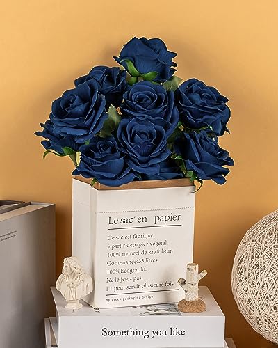 DuHouse 10pcs Silk Roses Artificial Flowers Fake Rose for Arrangement Wedding Party Home Decoration (Navy Blue) image 4