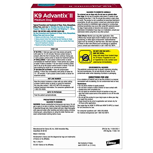 K9 Advantix Ii Medium Dog Vet-Recommended Flea, Tick & Mosquito Treatment & Prevention | Dogs 11-20 Lbs. | 6-Mo Supply #TOP1