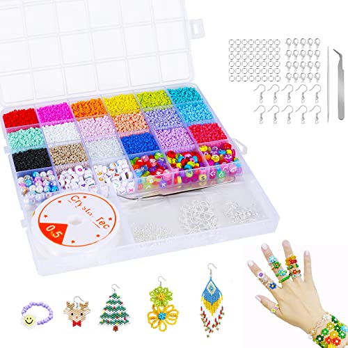 NyShine Perlen Set, 16200 Stück Mini Perlen 2mm mit 300 Stück buchstaben perlen und smiley perlen, perlen für ringe Handwerk Armbänder Halskette Ohrringe und Schmuck Machen Cover