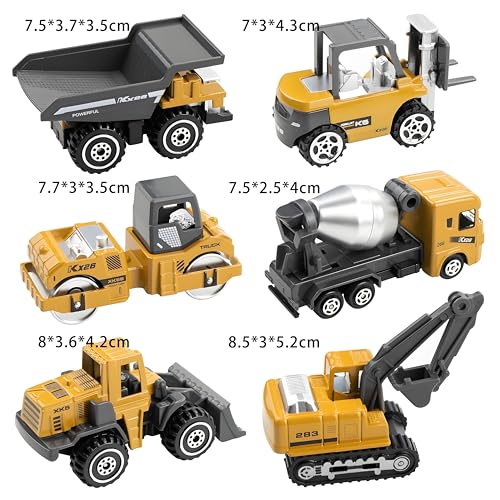 BenRich 6Pcs Mini Die Cast 1/64 Scale Alloy Construction Vehicle Set - Dump Truck, Bulldozer, Forklift, Mixer Truck, Road Roller & Excavator Toys Car for Kids Boys Girls Birthday Gift (Yellow) - Image 2