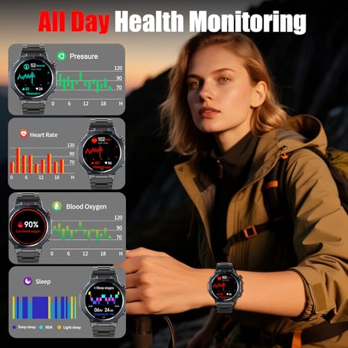 Miniatura 6 de Reloj Inteligente Hombre Militar con GPS y Linterna LED, 5ATM Smartwatch con Brújula llamadas Bluetooth Pulsómetro Oxímetro Sueño, 1.43"AMOLED Reloj Deportivo con 160+Modos Deportivos para IOS Android