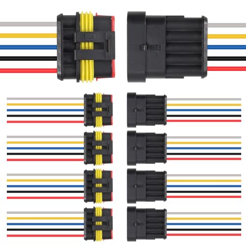 5Pair 5Pin Connector Waterproof Electrical 5 Pin Plug Auto Electrical Wire Connectors Quick Disconnect Automotive Marine for Car Truck Boat