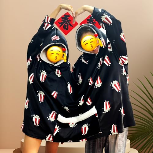 Couples Pajamas,Oversized Hoodies Sweatshirt,Funny Matching Pajamas,Flannel Home Clothes with Pockets2