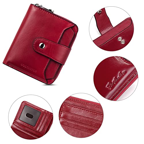 Image of BOSTANTEN Leather Wallets for Women RFID Blocking Zipper Pocket Small Bifold Wallet Card Case Wine Red