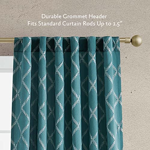 Jessica Simpson – Lynee Textured Diamond Patterned Ultimate Blackout Curtains | Set Of 2 Panels And 2 Tiebacks | Privacy Drapes | Stylish Pocket Back-Tab Header | 52" X 84" | Teal #TOP3