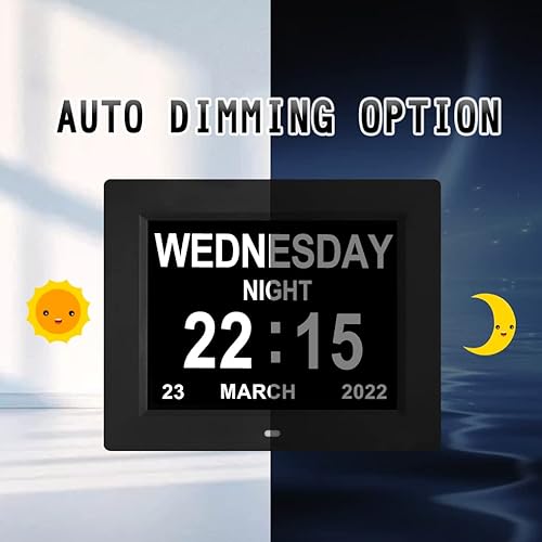 Miniatura 4 de Reloj digital de fecha de día de 8.7 pulgadas con 5 alarmas, 3 recordatorios de medicamentos, relojes con calendario de demencia de pantalla grande