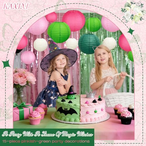 Image of 15-Piece Pink Green White Paper Lanterns Party Decorations