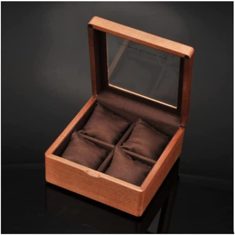 Coffret de montre en bois sur la table de nuit boîte bijoux élégante avec verre