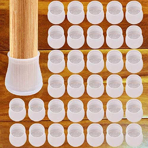 32 Pcs Chair Leg Floor Protectors, Transparent Silicon Chair Leg Caps Protection Cover, Round & Square Furniture Table Feet Cover, Prevents Scratches and Noise Without Leaving Marks