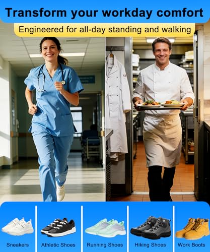 Image of 3 Pairs Massaging & Cushion Gel Work Insoles - All-Day Comfort for Standing & Walking, Arch Support Shock Absorbing Inserts Relieve Sore Feet & Tired Legs, Trim to Fit (Women 8-9, EU 39-40)