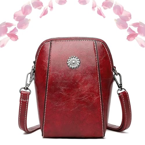 WomenS Soft Leather Mobile Phone Bag Messenger Bag Leather Small Crossbody Bags Shoulder Purses (Red)