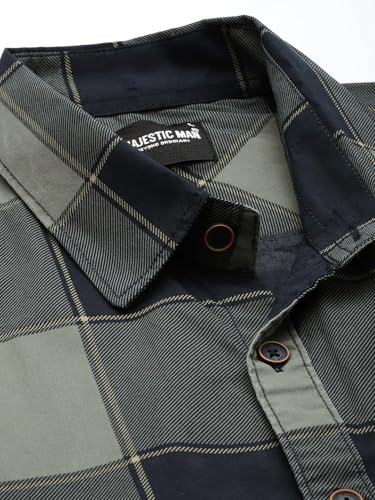 Image of Majestic Man Stylish Slim Fit Cotton Spread Collar Checked Casual Shirt