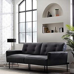 Edenbrook Gilman Futon – Futon Sofa Bed – Futon Couch – Small Futon – Living Room Furniture – Armed Sofa Bed Couch – Sleeper Sofa – Black Faux Leather Futon