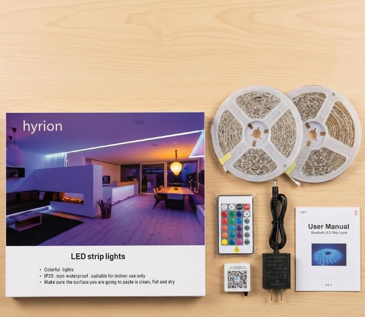 Image of hyrion LED Strip Lights 200ft, Music Sync LED Lights Strip for Bedroom, RGB Color Changing Bluetooth LED Lights with Remote,Smart APP Control