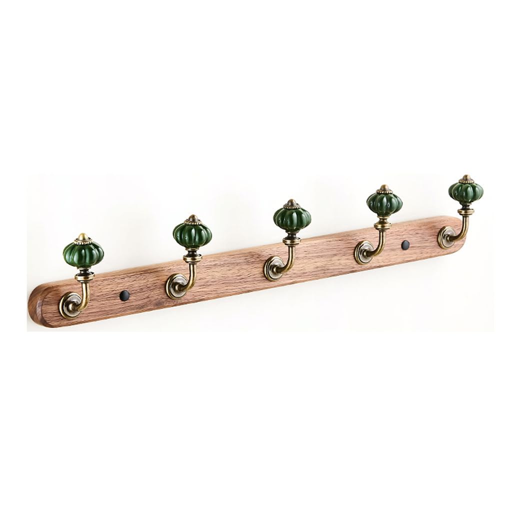 Zhouxiao Green Solid Wood Coat Rack Wall Mount,Walnut Wood Coat Hooks Hanger Wall Mounted 5Hook