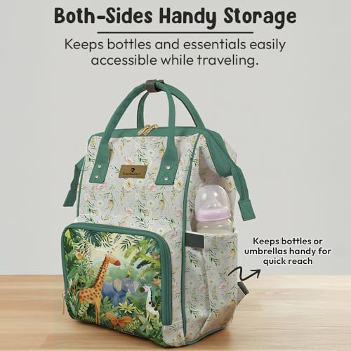 Image of StarAndDaisy Baby Bag for Mother Travel /Diaper Bag with Insulated Baby Bottle Pocket /Diaper Bag for Mothers for Travel with Multi Compartments & pockets, Waterproof Diaper Bags for Mom -White-Green
