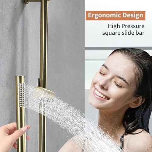 Barra deslizante para ducha ajustable de 28" con cabezal de ducha manual acabado en oro cepillado | Rociador de alta presión — Ajuste fácil de altura y ángulo, incluye codo de suministro de pared y manguera de ducha de 59" miniatura 2