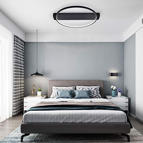 Lingkai Lámpara de techo LED redonda de acrílico de 26 vatios Lámpara de pared de montaje empotrado para dormitorio, cocina, pasillo y escalera Negro