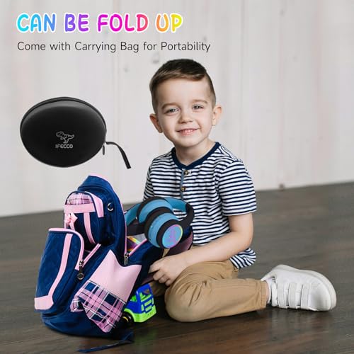 Image of IFECCO Wireless Kids Boys Headphones with Microphone,Cute Light Up Dinosaur Children Boys Bluetooth Headphones with Case for School Travel Gifts