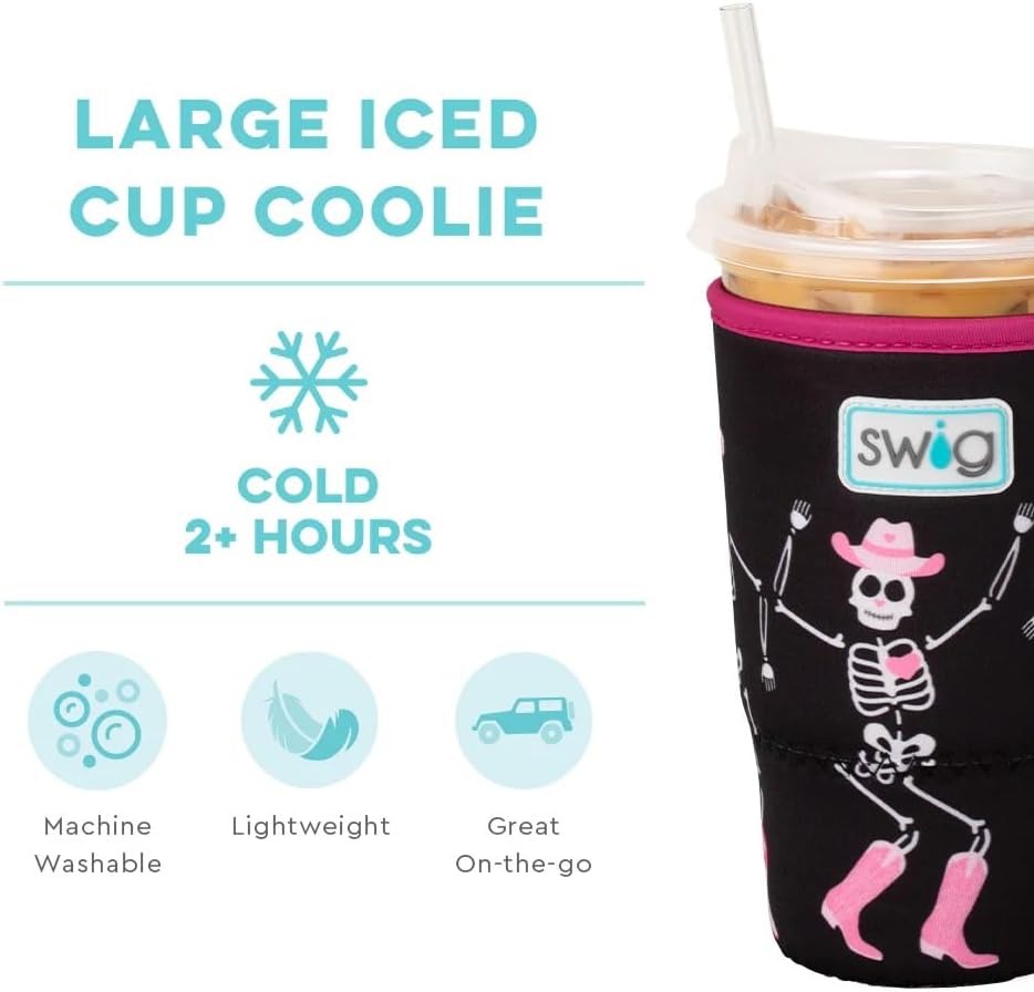 Swig Life Large Iced Cup Coolie, Halloween 22oz Iced Coffee Cup Insulator Sleeve with Handle, Neoprene Insulated Coolie Keeps Drinks Cold (Let's Go Ghouls) - Image 4