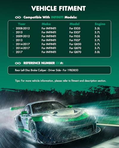 Image of SCITOO 19B3850 Rear Left Driver Side Brake Caliper Fits For INFINITI For EX35 2008-2012,For EX37 2013,For FX35 2009-2012,For FX37 2013,For QX50 2014-2017,For QX70 2014-2017, With Bracket,1PC