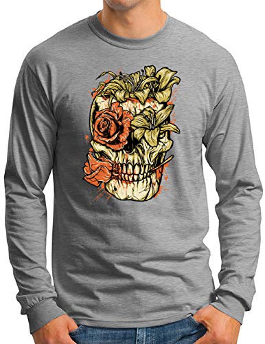 T-shirt manches longues OM3 Flower-Skull aux finitions soignées et imprimé floral