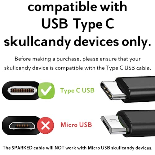 SPARKED Charger Cable USB-C Charging Lead for Skullcandy Crusher Evo ANC 2 Headphones, Hesh, Sesh True Earbuds, Rail - Image 2
