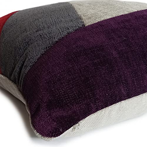 Image of Encasa XO Chenille Cushion Covers (Pack of 2) with Patchwork 45x45 cm - Mix & Match Pillow Covers in Bright Colours for Living Room, Sofa, Bedroom - Red