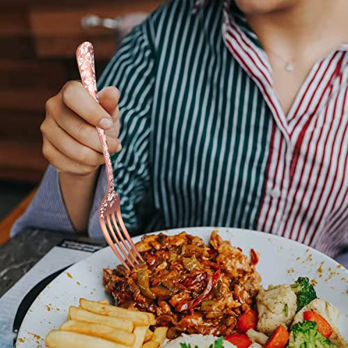 Stapava 48-Piece Copper Silverware Set with Steak Knives for 8, Stainless Steel Rose Gold Flatware Cutlery Set, Mirror Eating Utensils Tableware with Butterfly Flower Laser, Dishwasher Safe