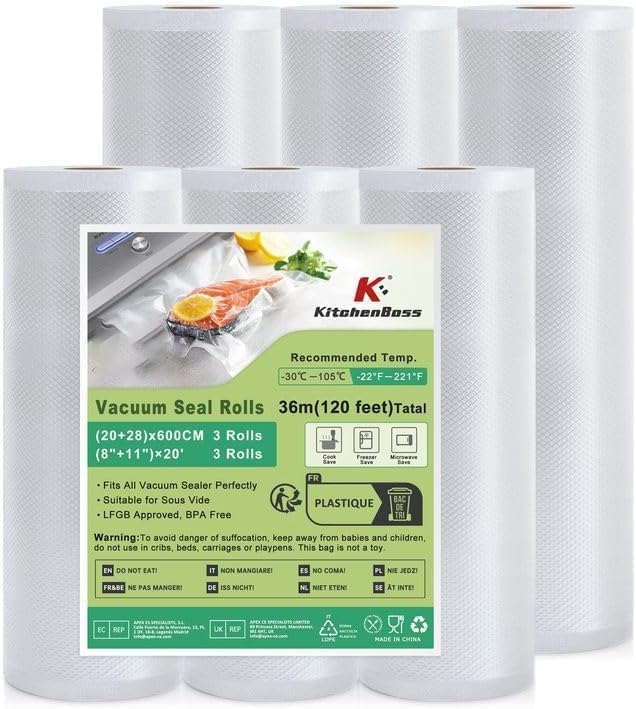 Vacuum Sealer Bags for Food: 6 Pack 3 Rolls 11' x 20'+3 Rolls 8' x 20' Commercial Grade BPA-Free, Leakproof Great for Long-term Storage