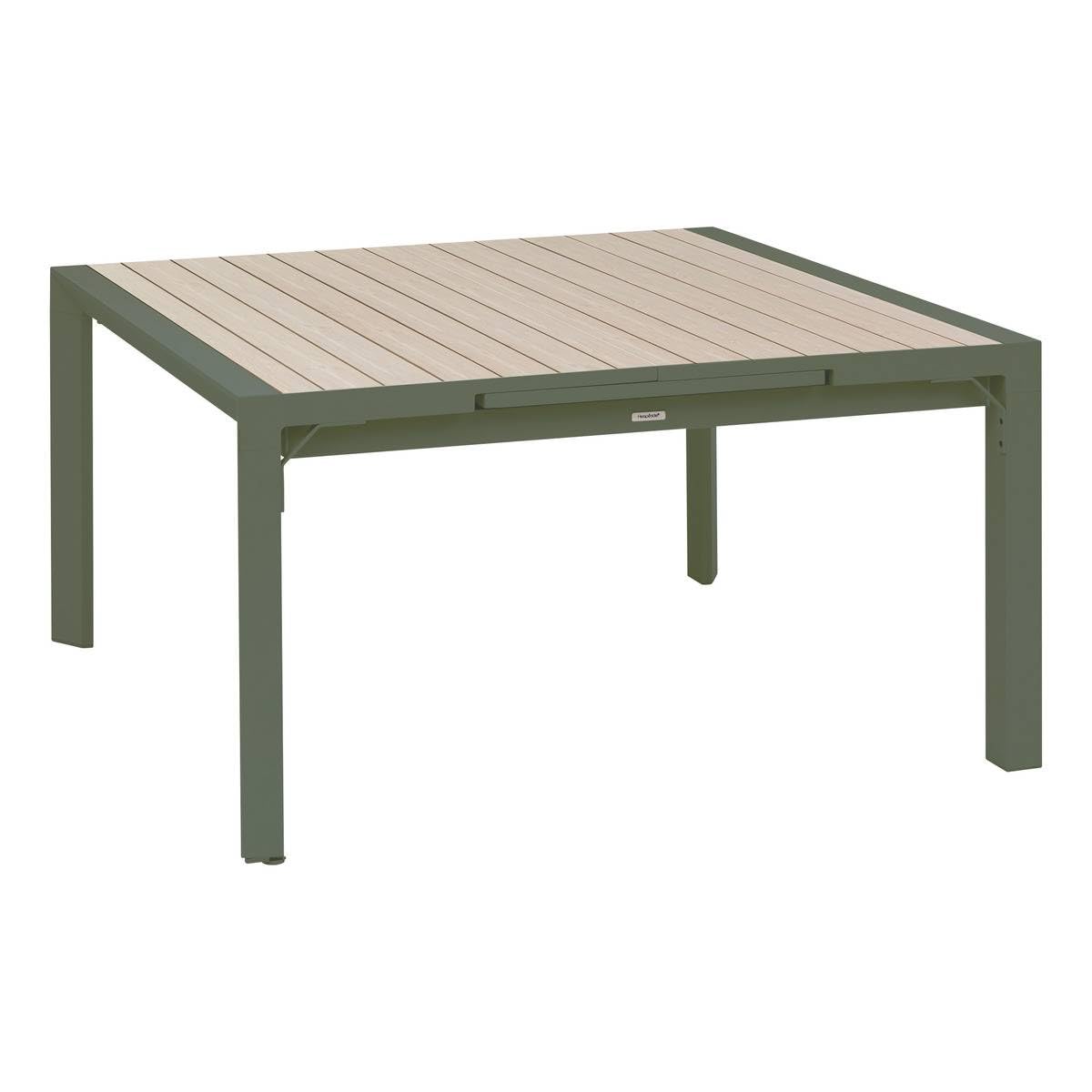 HESPERIDE - Table de Jardin Extensible Carrée Evasion Vert Laurier - 10 Places - Aluminium Antirouille Aluminium Effet Bois - Meuble d'Extérieur Rallonge