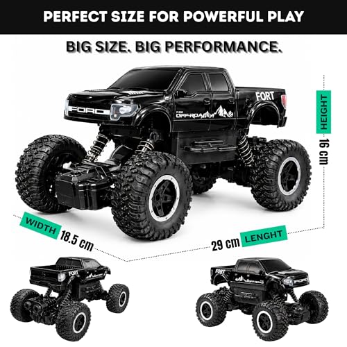 Image of Big Size Rock Crawler Rc 4x4 Car Monster Truck Toy for Boys Girls Kids, Off-Road Vehicle with LED Headlights & Music, Dual Mist Fog Spray Function, Anti-Skid Rubber Tires, Birthday Gift BLACK6121