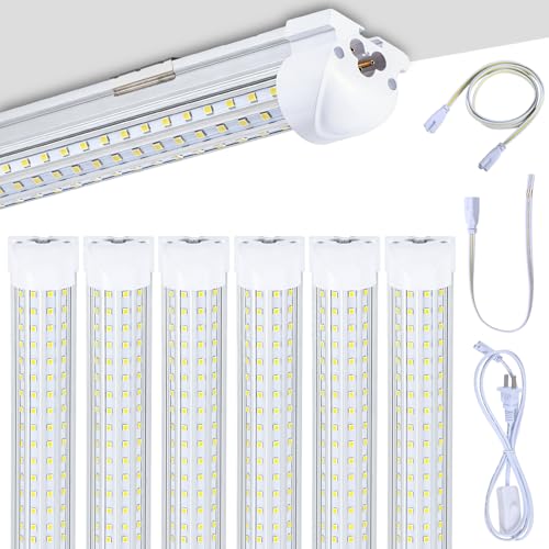 FTUBET (6- Pack) 4FT LED Shop Light, 65W 5000K Daylight White 7500LM Super Bright T8 Integrated Fixture U-Shape 4 Rows Linkable Tube Lights for Garage Warehouse Workshop Basement Plug and Play