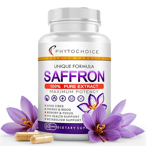 Saffron Supplements - 100% Pure Saffron Extract Capsules - Boost Energy & Mood, Support Eye & Heart Health, Focus, Vision - Pure Saffron Extract 88.5 mg - Made in USA for Women & Men - 60 Capsules