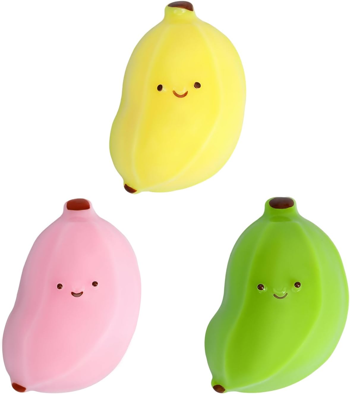 Cute Banana Taba Squeeze Toys, 3Pcs Upgraded Fruit Gummy Candies, Kawaii Stress Relief Fidget Sensory Toys, Soft Silicone Squeeze Gifts for Children, Teens, and Adults