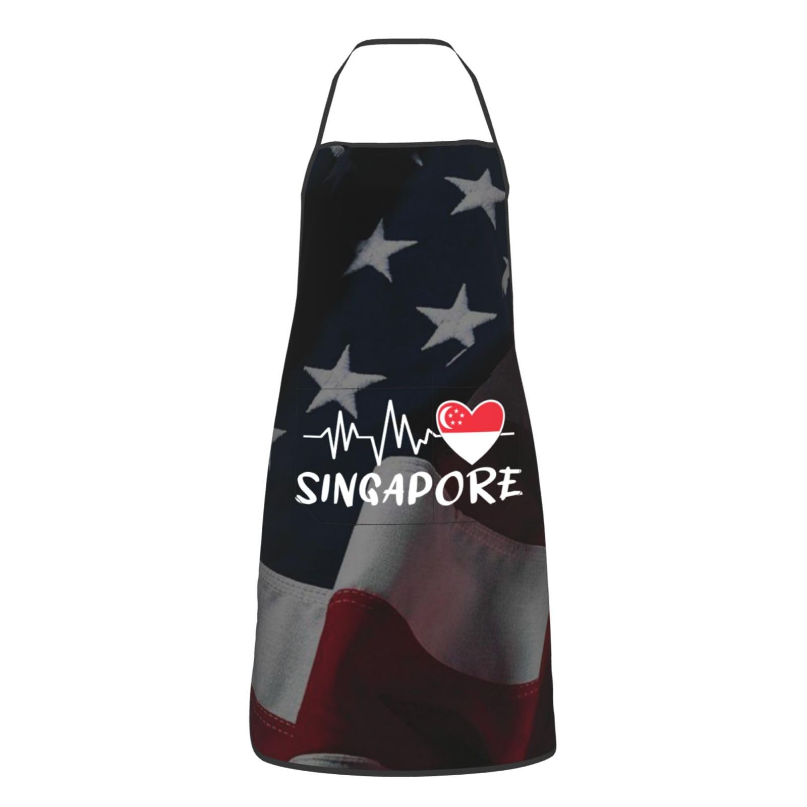 nopicsn Singapore Heartbeat Apron for cooking with Pockets Women Men Kitchen Chef Funny Aprons