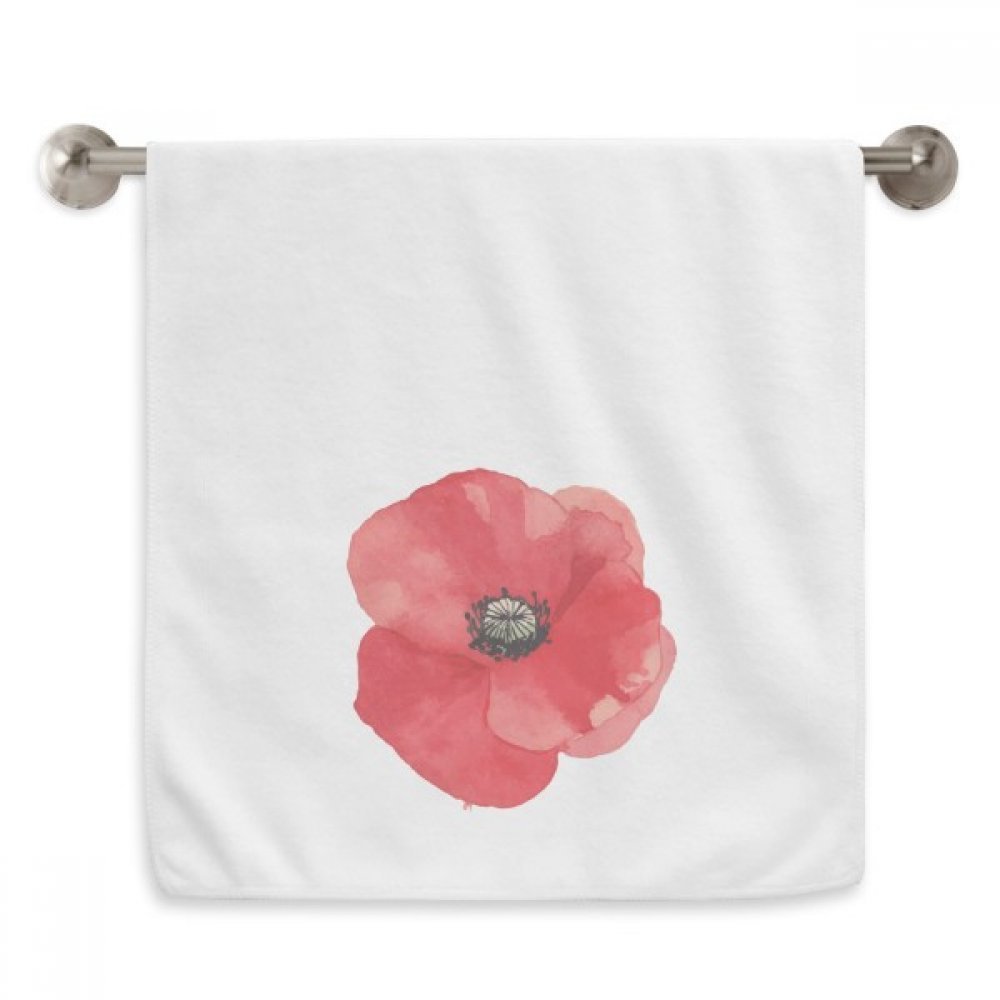 Serviette de toilette aquarelle pavot rouge 13x29 pouces blanche en coton doux