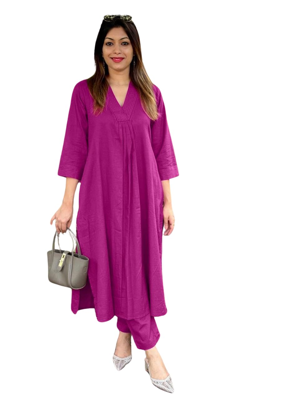 Women's Cotton Plain Coard set A-Line Straight Kurti With Pant-image-35