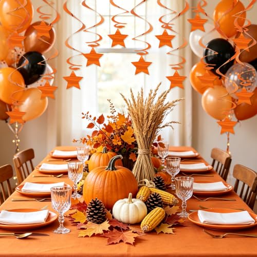 Image of BEISHID Orange Stars Hanging Swirls Pre-Strung Stars Hanging Decorations for Baby Shower Thanksgiving Fall Birthday Decorations Supplies,Pack of 15