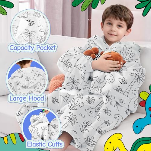 Image of Wearable Blanket Hoodie for Kids, Coloring Teen Hoodie Blanket