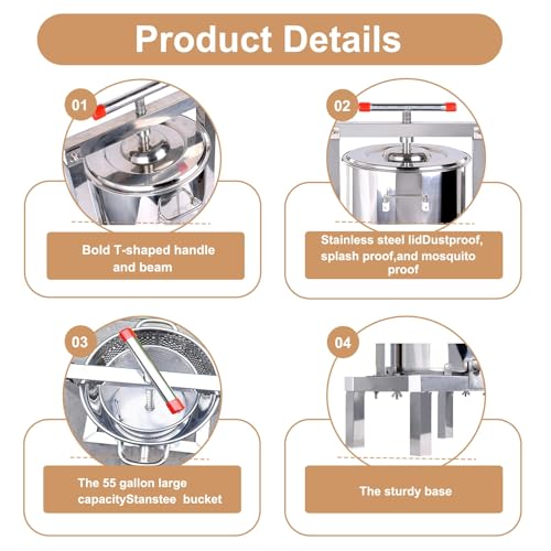 Honey Press Extractor, 2 Stainless Steel Barrels,Household Manual Mesh Honey Extractor Manual Machine for Press Honey, Beeswax, Wine Making for Self in Home