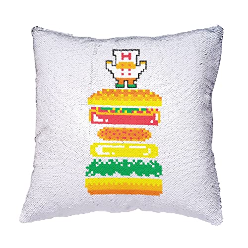 Coussin pixel art retro gaming turquoise housse sequin paillettes burger - 4
